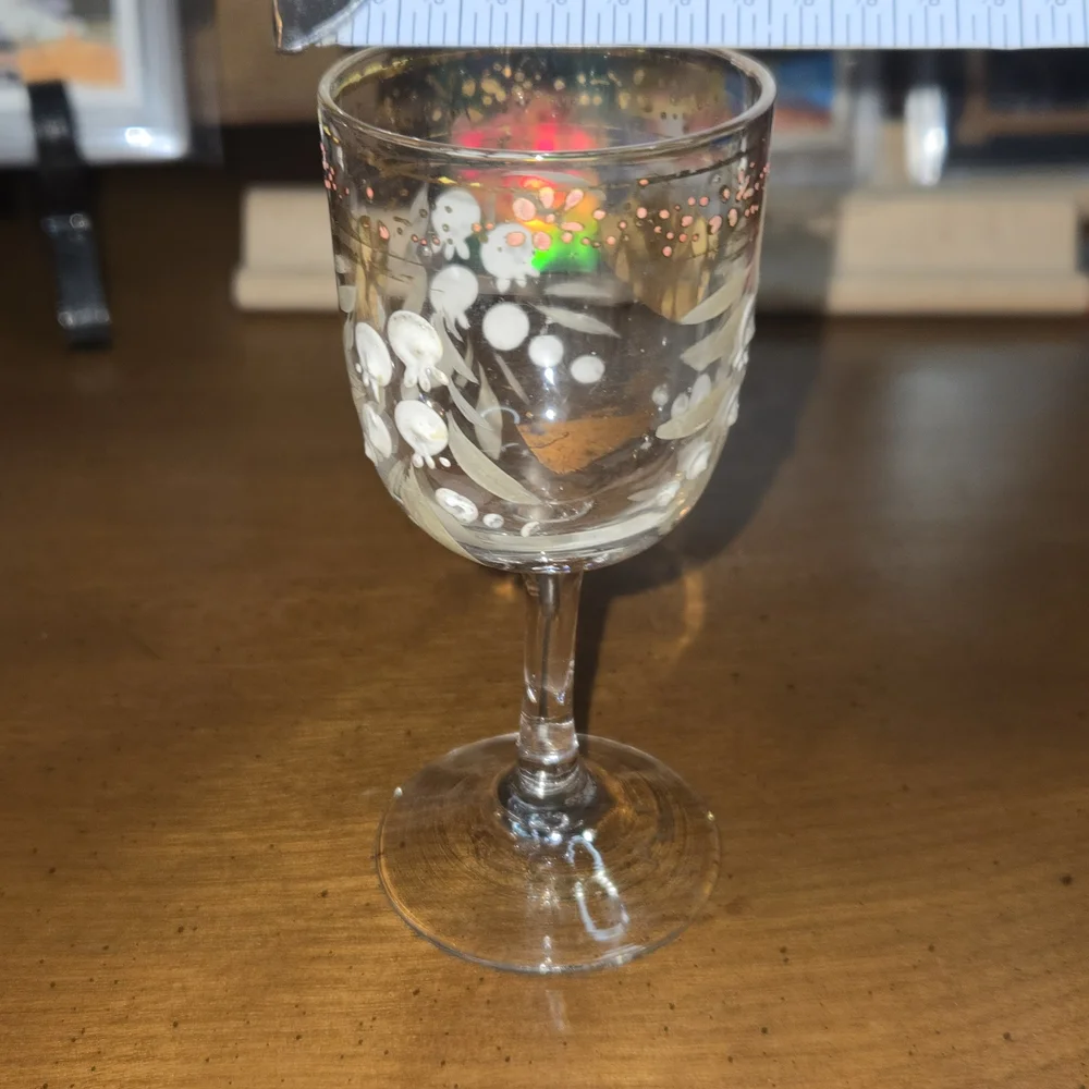 Miniature Stemmed Shot Glass - Hand Painted Elegant Gold and White Wine Glass